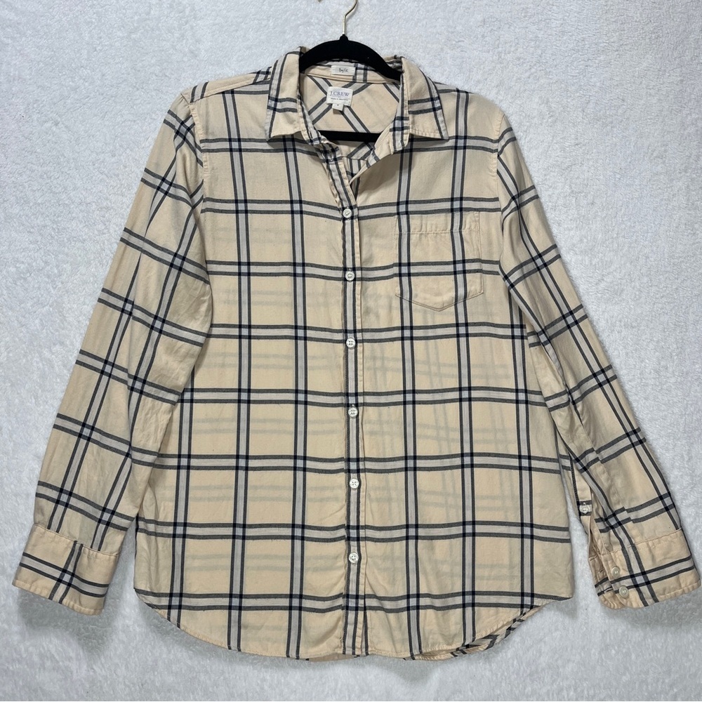 J. Crew Women's Boy Fit Cotton Plaid Flannel Pale Yellow Plaid Size Medium